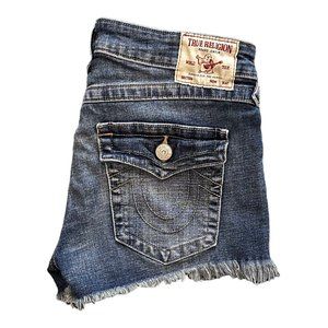 TRUE RELIGION, JOEY LOW RISE CUT OFF SHORT, DARK BLUE, TAG SIZE 30